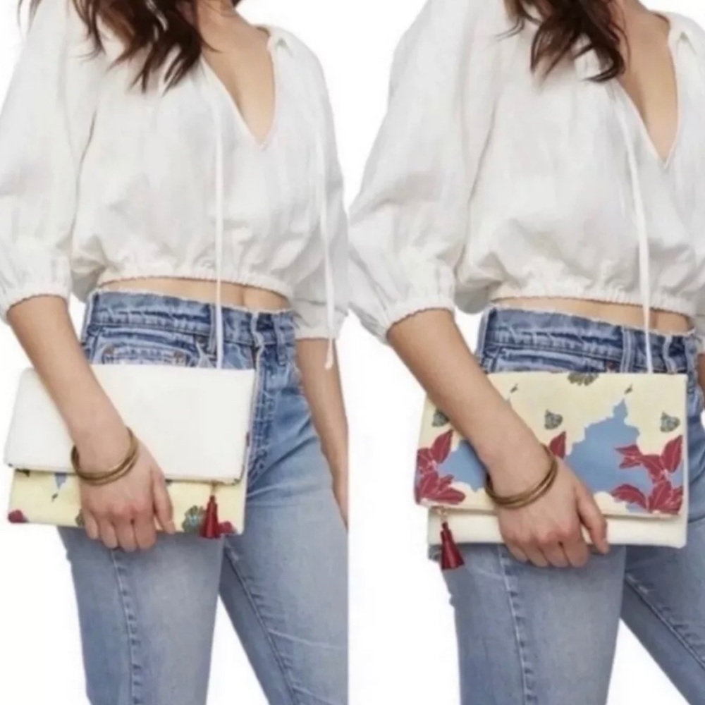 Rachel Pally Bloom Envelope Clutch Fold Over Purse Handbag Floral Reversible